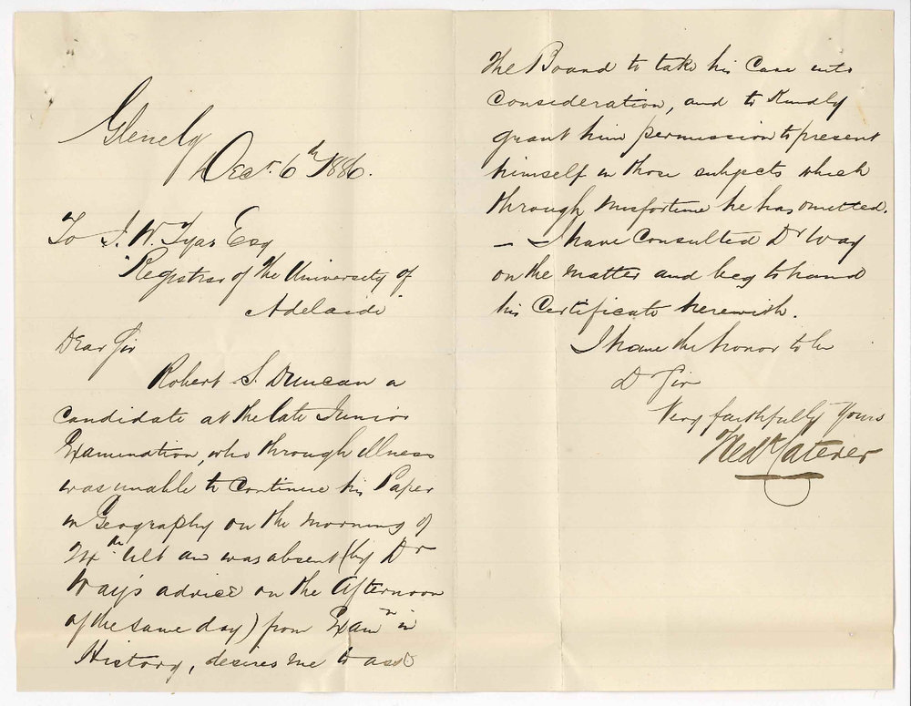 Frederick Caterer - Glenelg - Concerning Re-Examination of Robert Duncan in the Compulsory Subjects of the Junior Examination