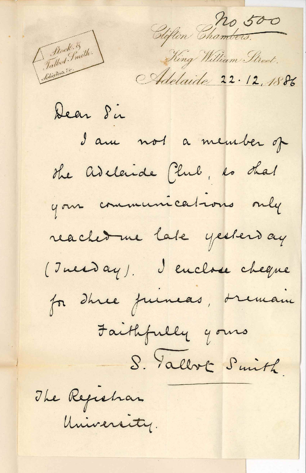 Sydney Talbot Smith - Adelaide - Ad Eundem Degree