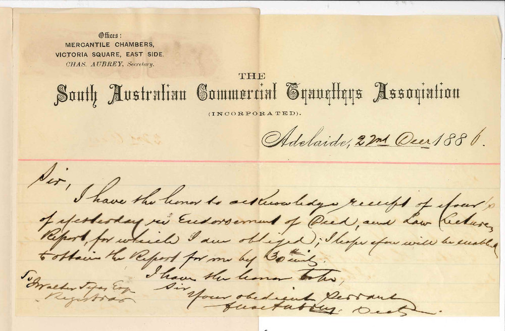 Charles Aubrey - Secretary - South Australian Commercial Travellers Association - Endorsement of Scholarship Deed