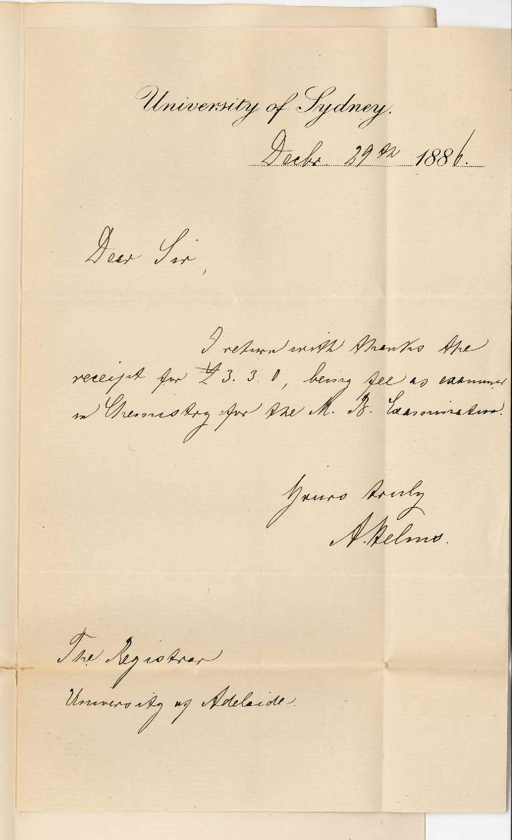 Dr A Helms - University of Sydney - Examiner Fee MB Examination