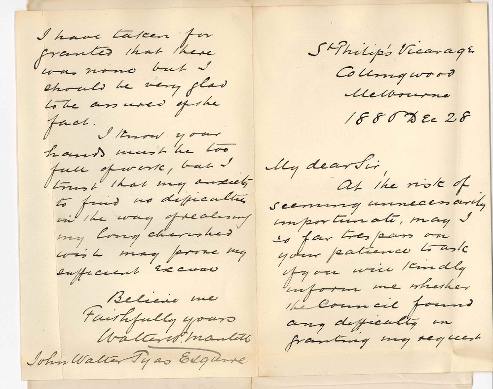 Walter W Mantell - Collingwood Melbourne - Concerning Exemption from Lectures and Admission as Medical Student