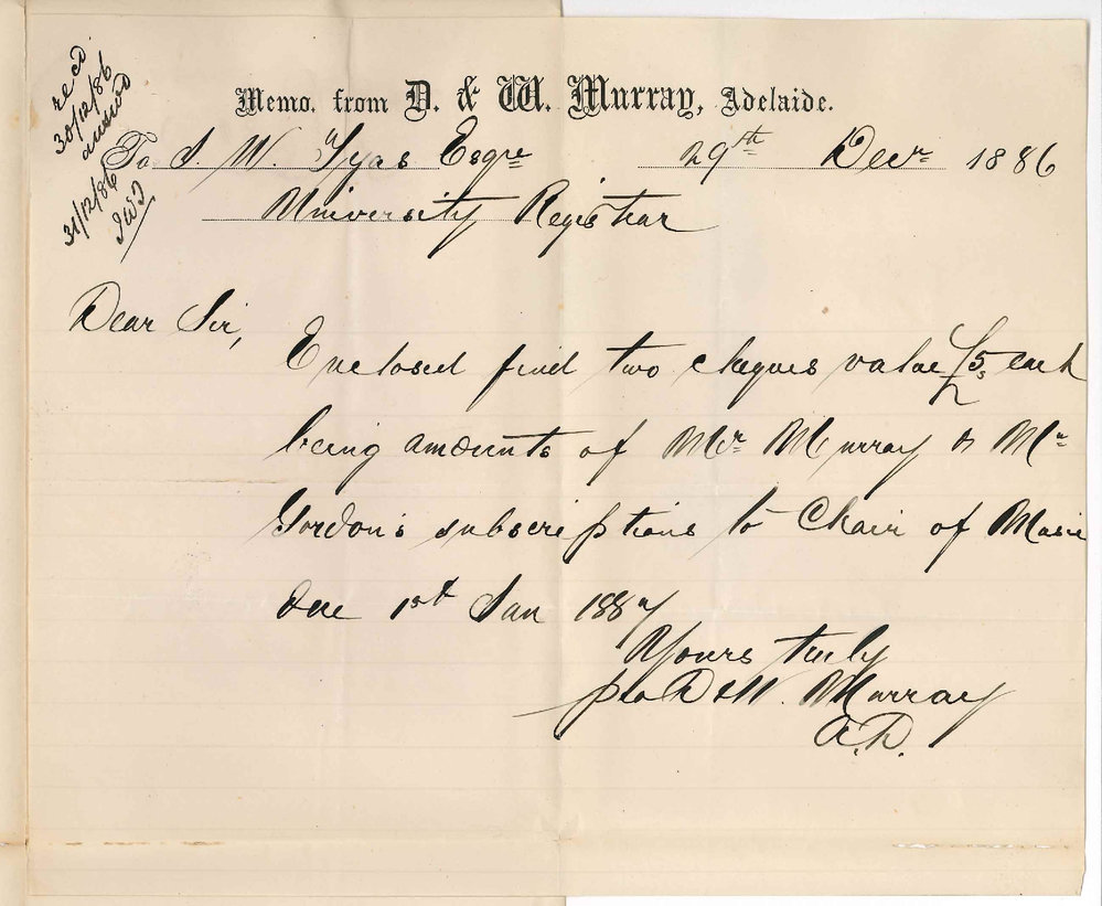 D and W Murray - Adelaide - Subscriptions to the Chair of Music