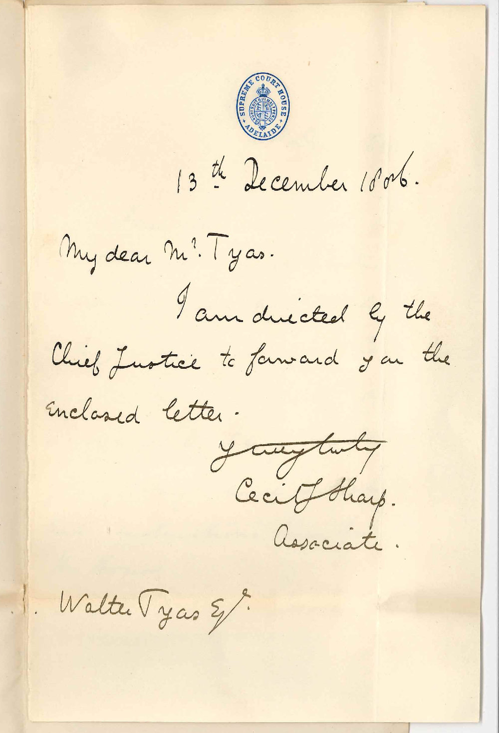 G J DeMole to Chief Justice - Law Statutes for the University Library