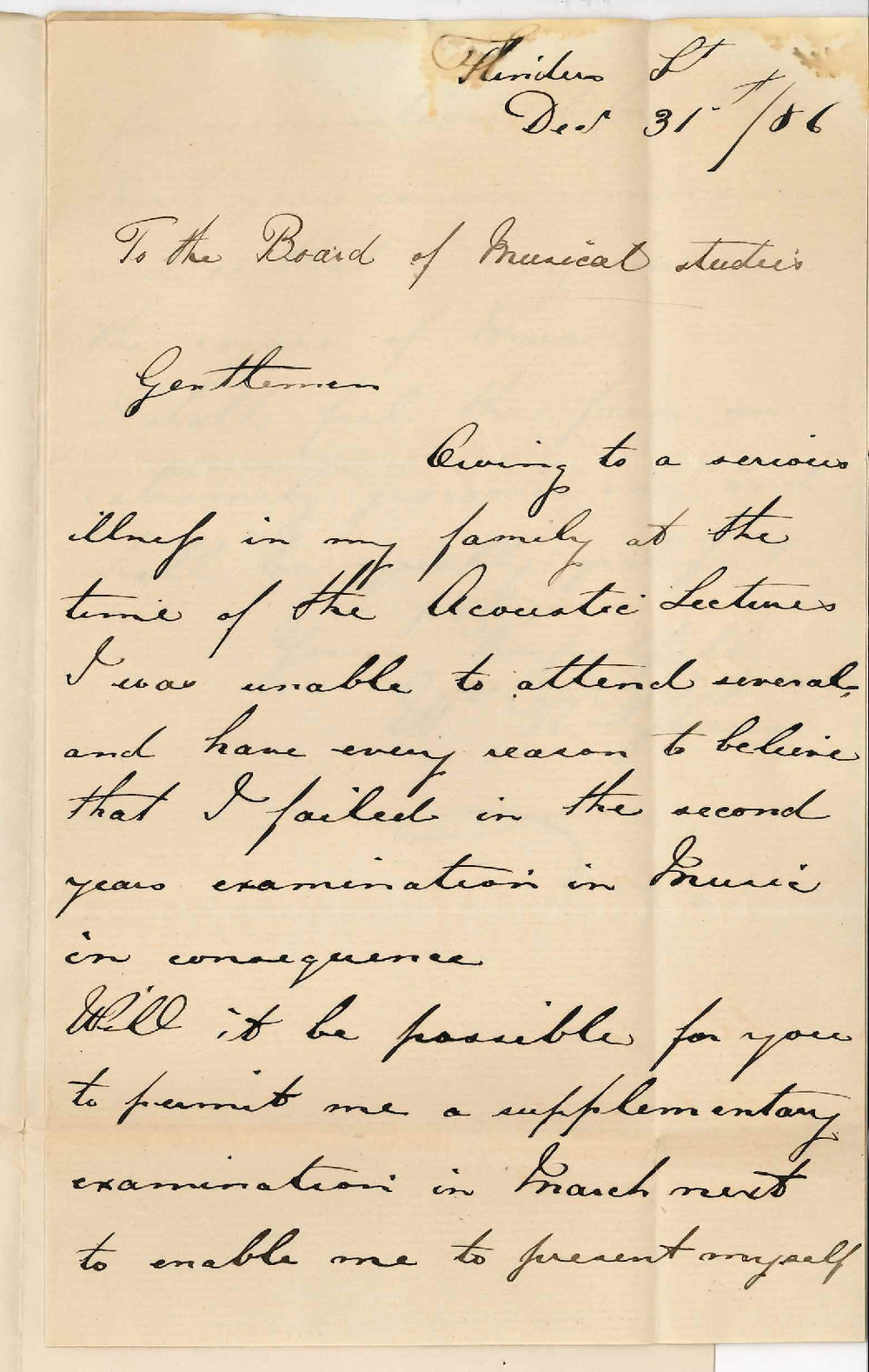 W R Pylens - Flinders Street Adelaide - Supplementary Examination in Music