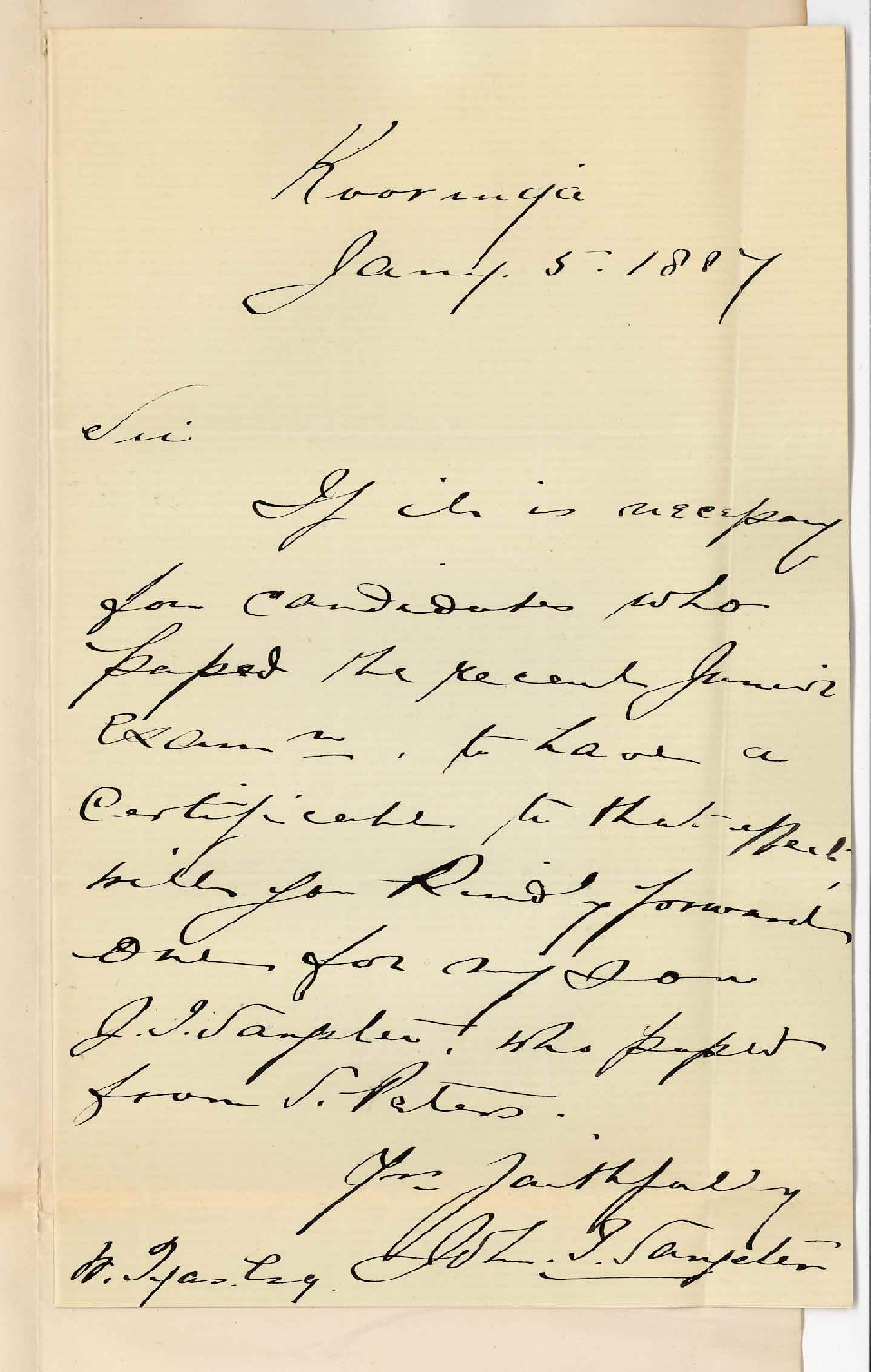 John Ikin Sangster - Kooringa - Junior Certificate