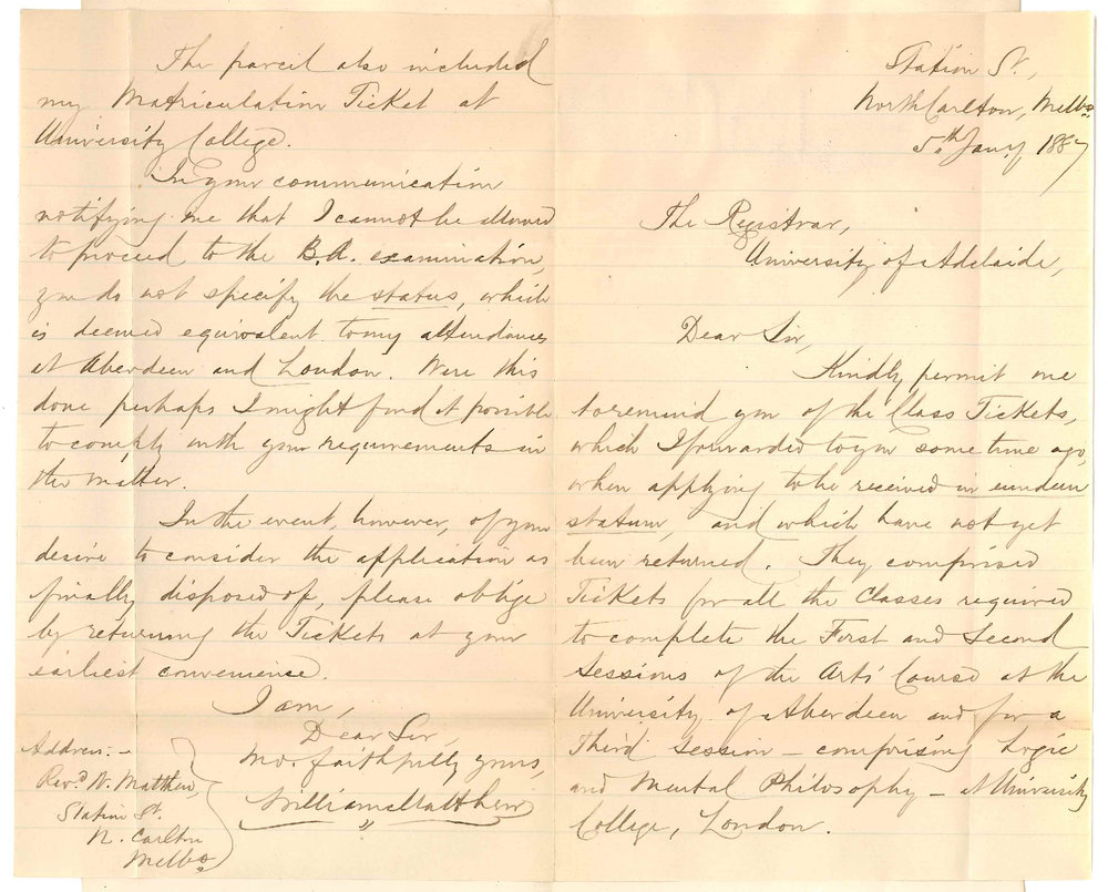 Reverend William Matthew - North Carlton Melbourne - Concerning the BA Degree