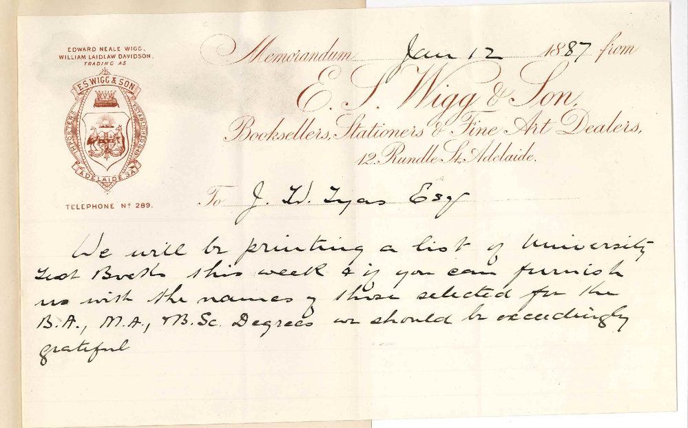 Messrs E S Wigg and Son - Adelaide - Textbooks for Arts and Science Courses