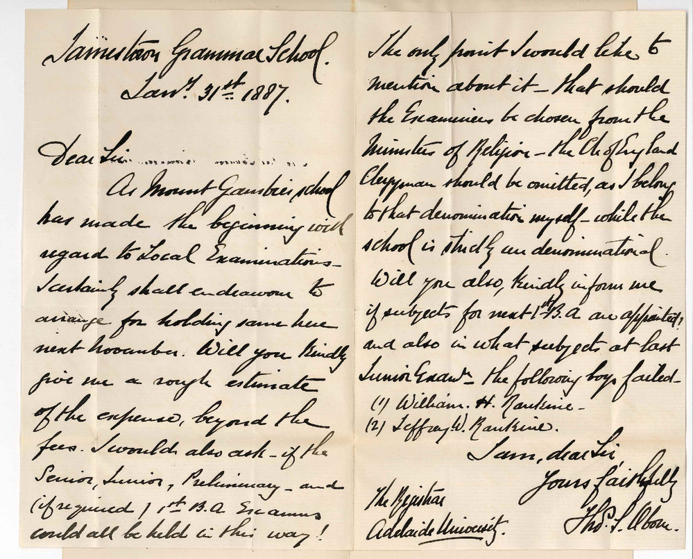 Thomas S Oborn - Jamestown Grammar School - Concerning Junior Examination
