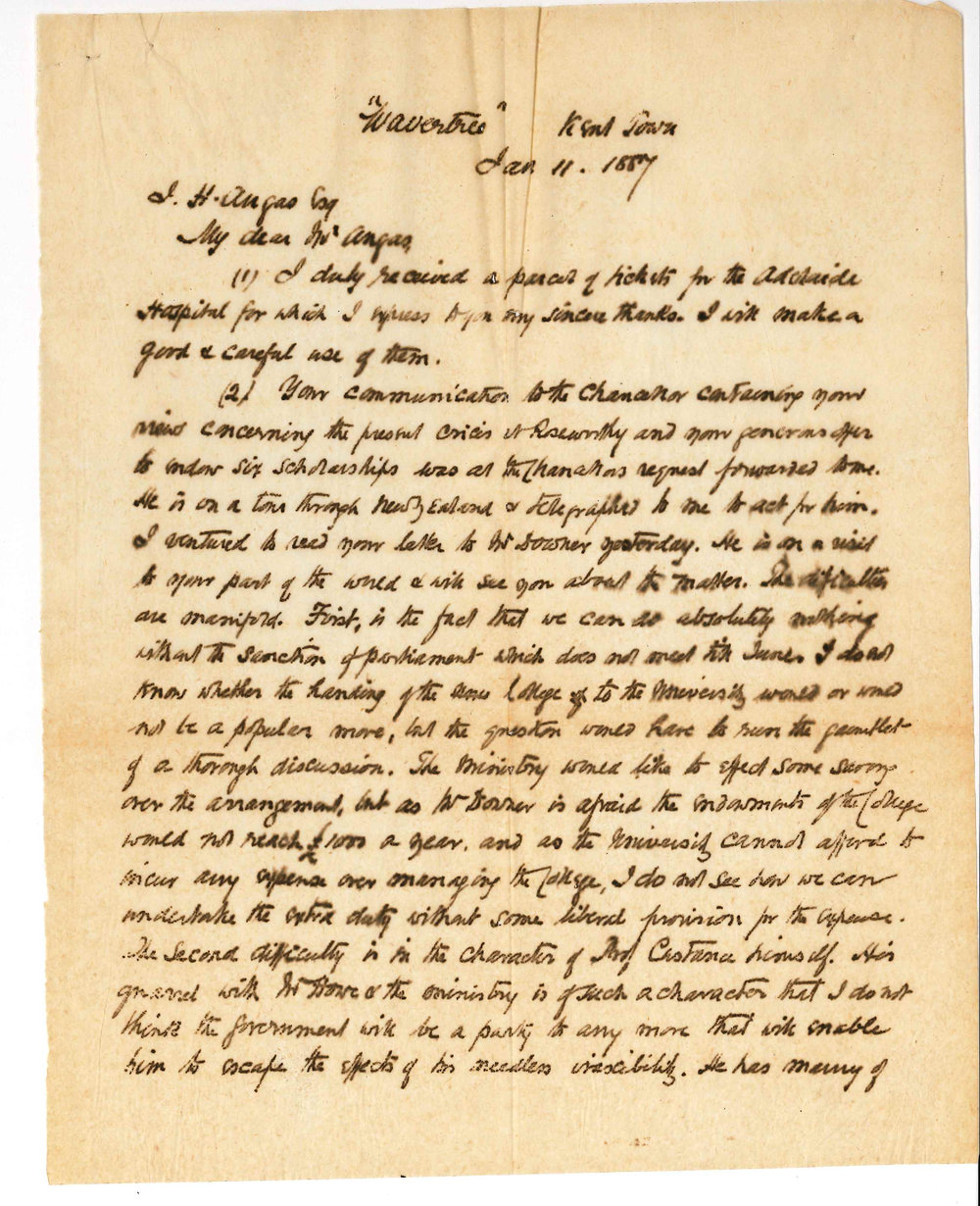 John Howard Angas - Collingrove Angaston - Angas Engineering Scholarship and Mr Goyder