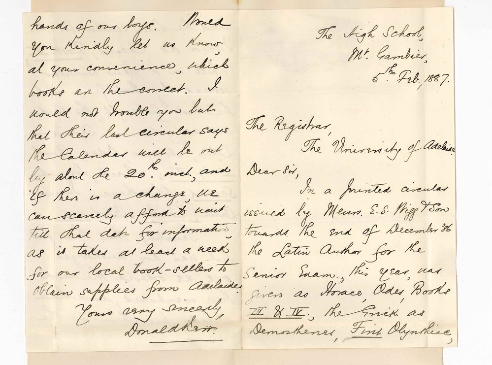 Reverend Donald Kerr - Mount Gambier - Textbooks for Junior and Senior Exams for 1887