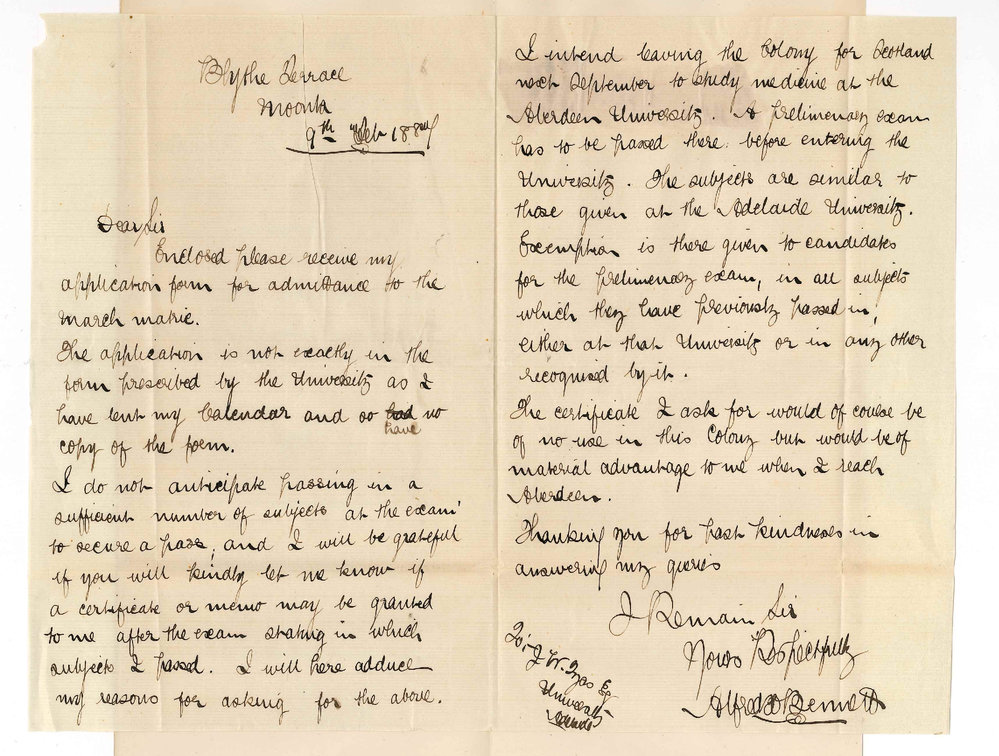 Alfred H Bennett - Moonta - Entrance to Matriculation Examination March 1887