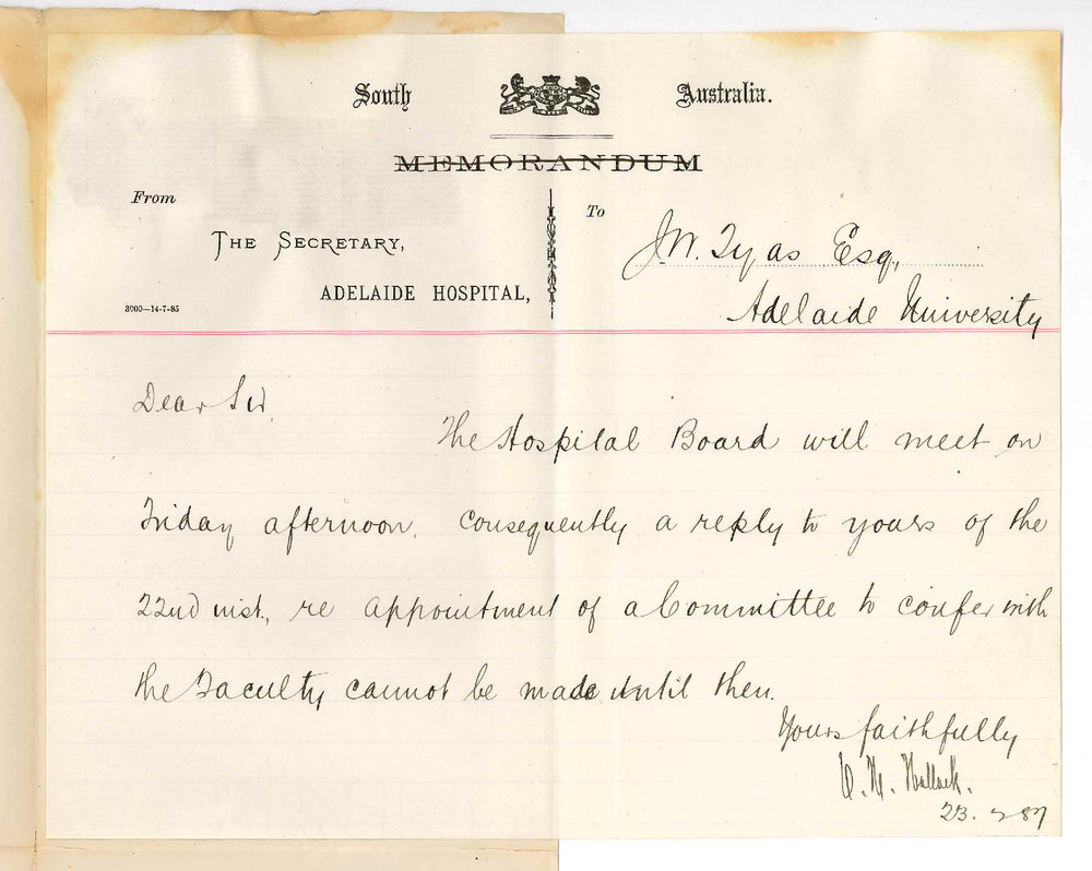E H Hallack - Adelaide Hospital - Meeting of Hospital Board and University Committee