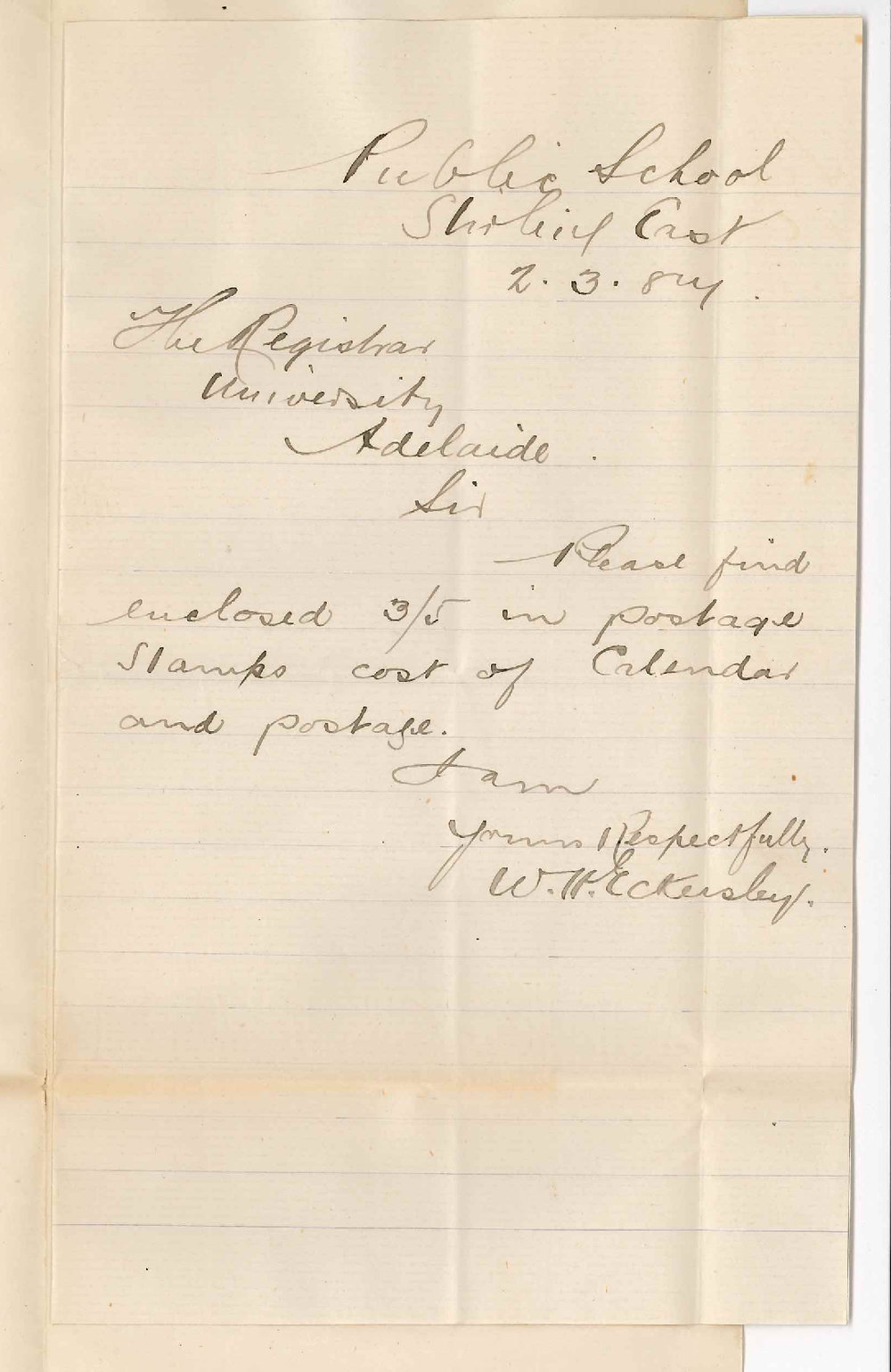 W H Eckersley - Public School - Stirling East - Payment of Calendar