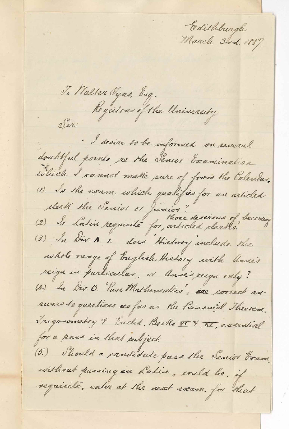 James Gilbert McDougall - Edithburgh - Concerning the Senior Public Examination