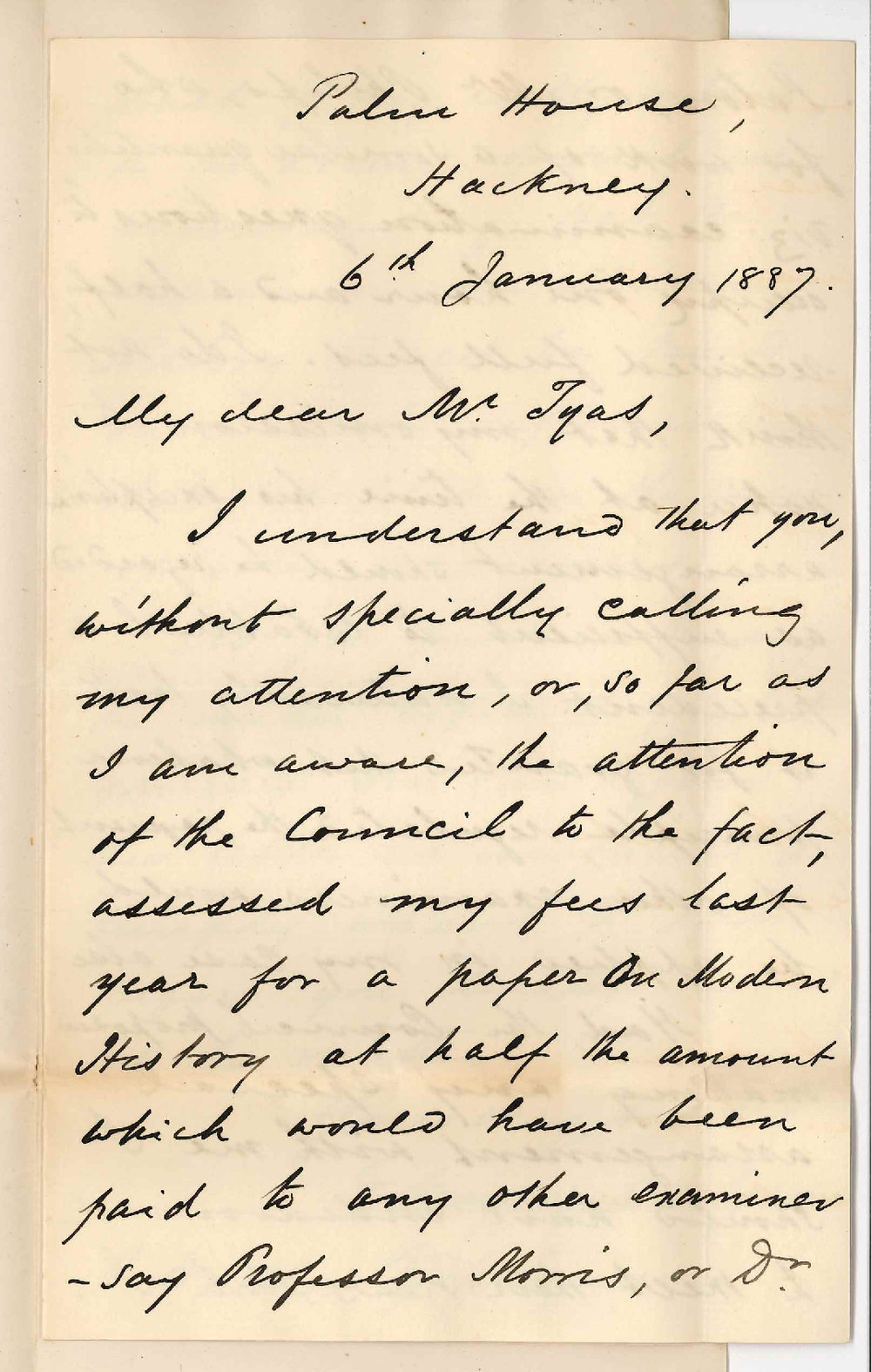 Professor Edward Vaughan Boulger - Hackney - Concerning Payment of Fees as Additional Examiner