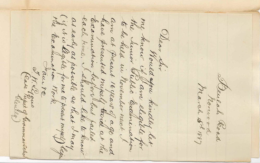 Thomas Wellington Lyons - Norwood - Concerning the Junior Public Examination