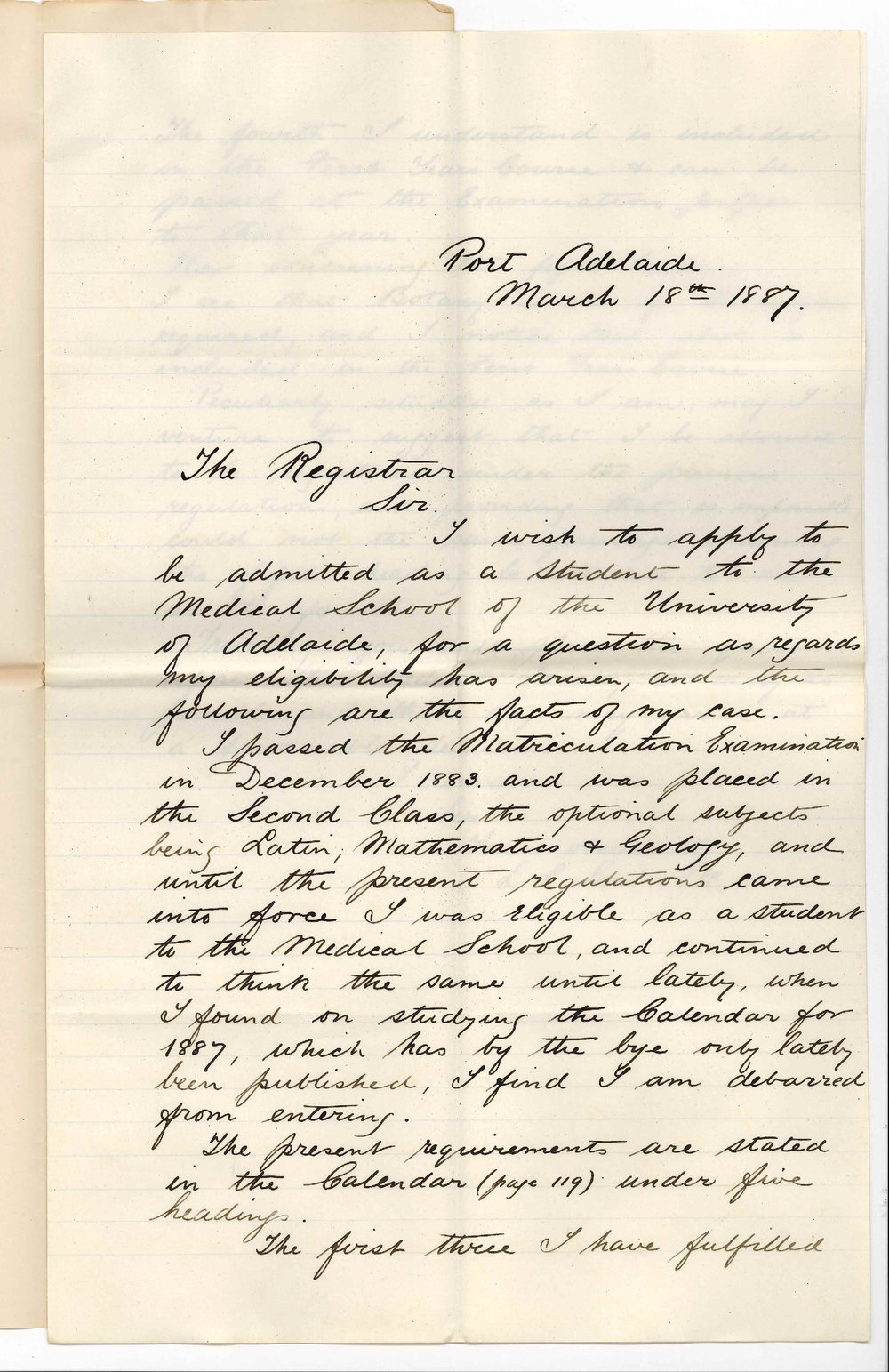 Leonard Llewelyn Seabrook - Port Adelaide - Applying for Admission to the Medical School