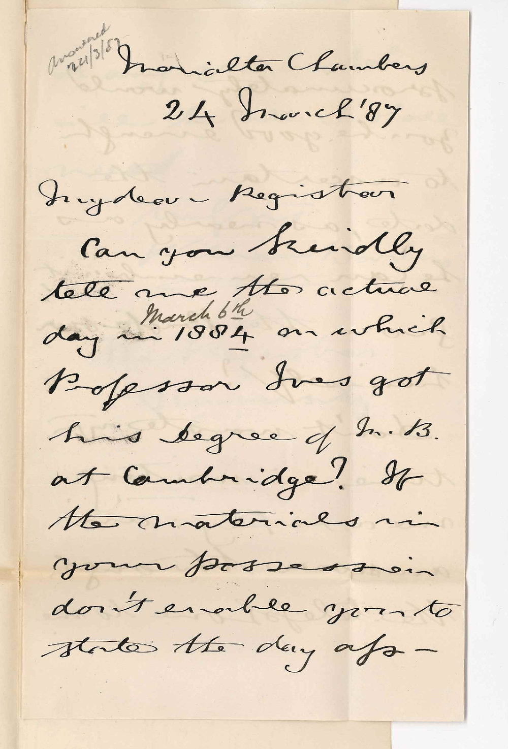 Dr William Barlow - Morialta Chambers - Victoria Square - Date of Professor Ives Degree at Cambridge