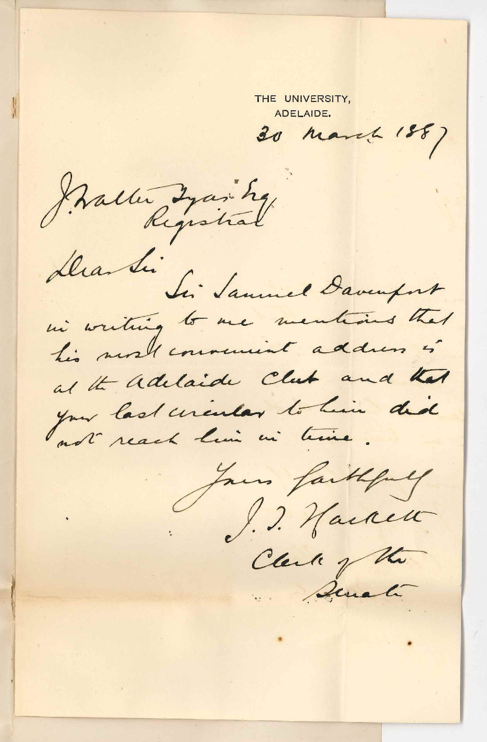 James Thompson Hackett - The University - Sir Samuel Davenport's Address