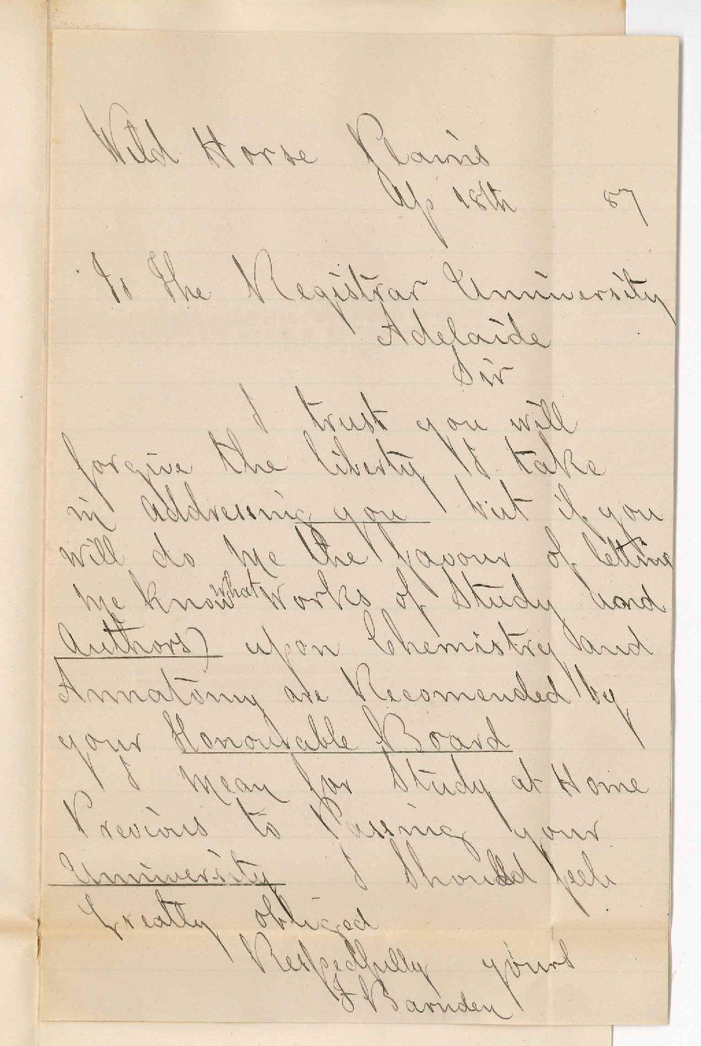 J Barnden - Wild Horse Plains - Information Concerning the Medical Course