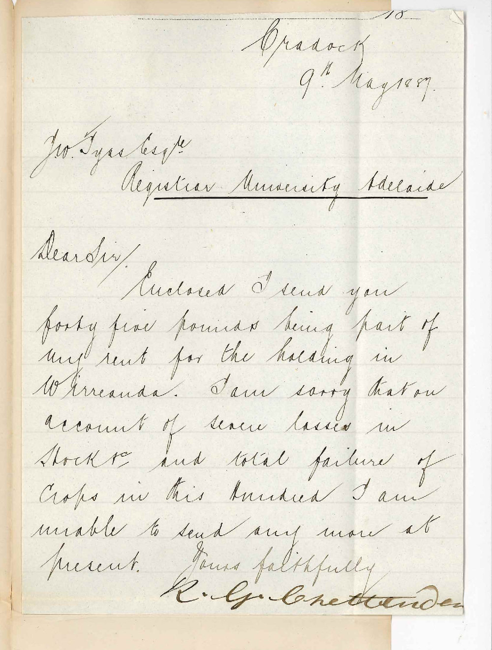 Robert George Crettenden - Cradock - Part Payment of Rent