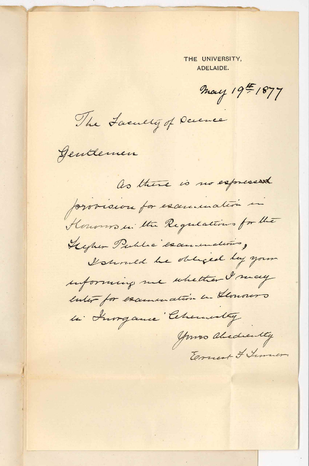 Ernest F Turner - The University - Honours in the Higher Public Examination