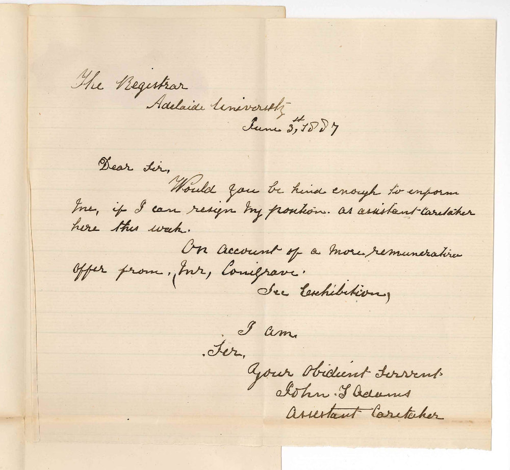John T Adams - The University - Resigning Position as Assistant Caretaker