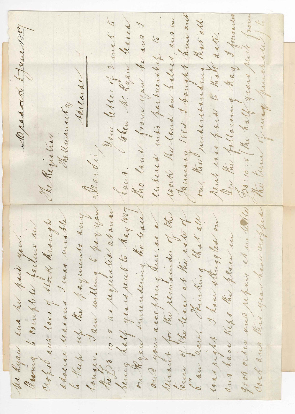 Michael Dwyer - Cradock - Concerning Lease of Land at Wirreanda Lately Occupied by D Ryan