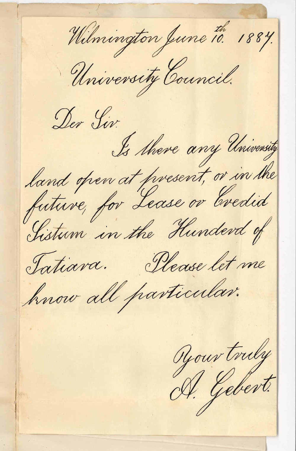 Adolph Gebert - Wilmington - Asking if Any Land is Available to Lease at Tatiara