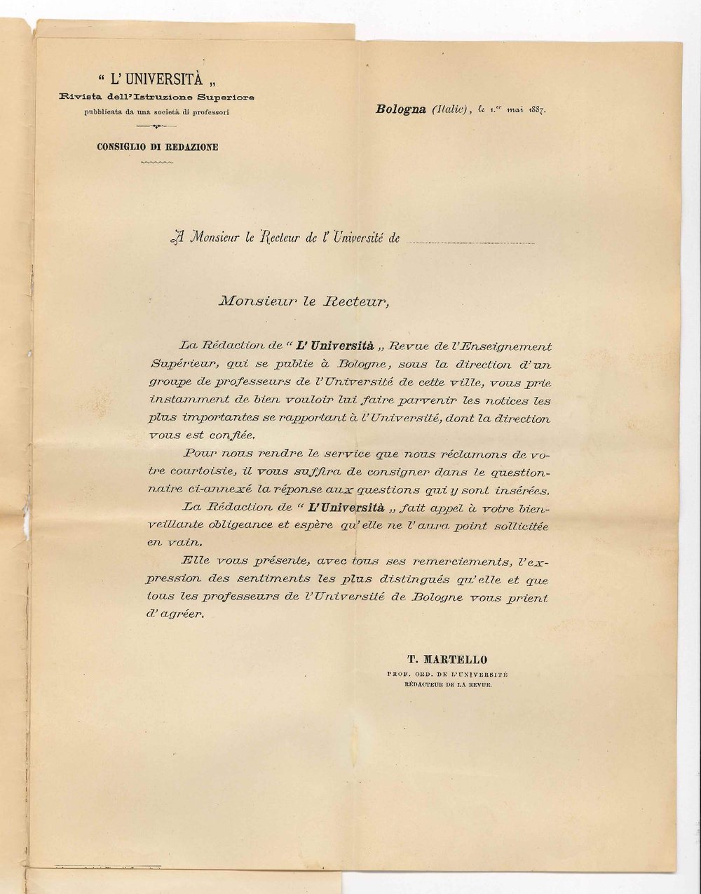 T Martello - L'Universita - Bologna - Particulars Concerning the University of Adelaide