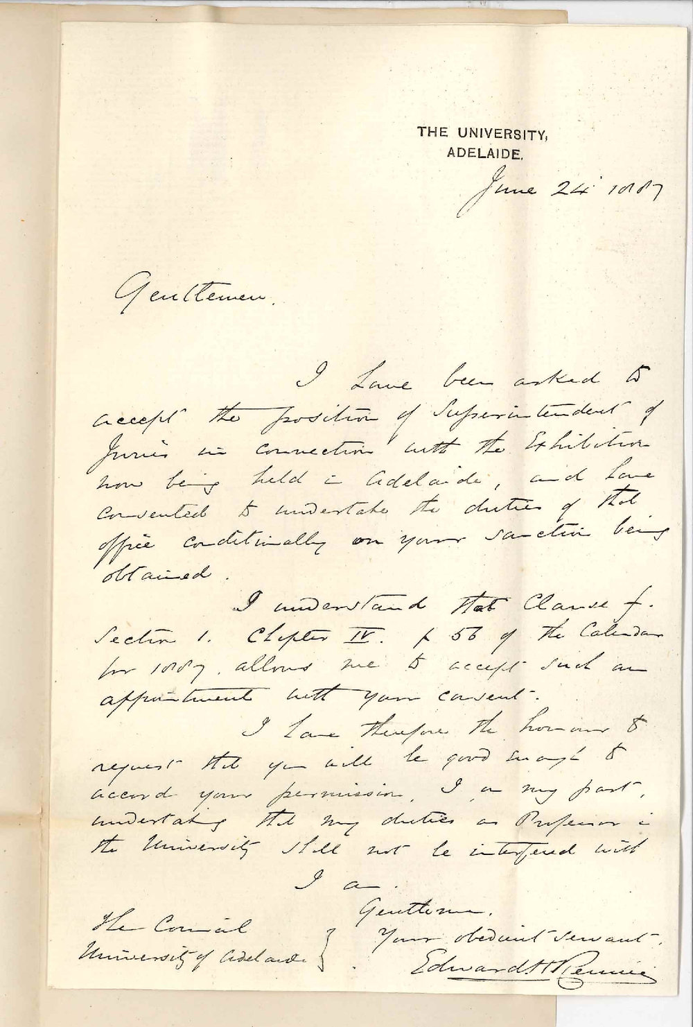 Professor Edward Henry Rennie - The University - Superintendent of Juries at Exhibition