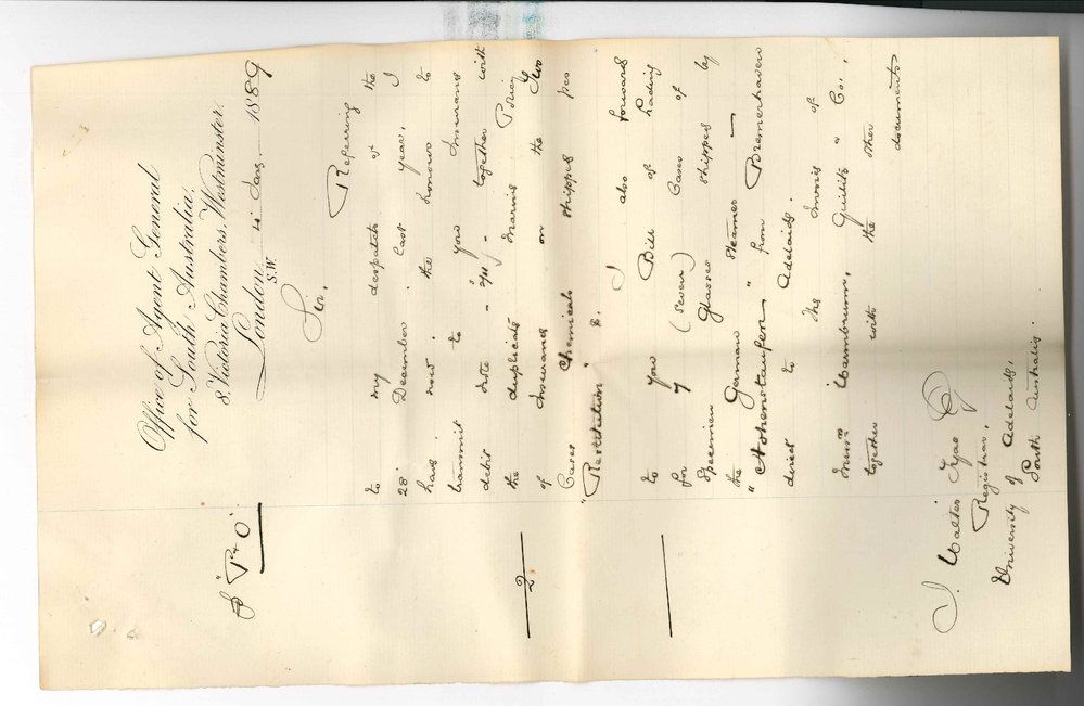 Arthur Blyth - Office of the Agent General for South Australia - London - Goods for Chemical Laboratory and Glass Jars for Pathological Museum