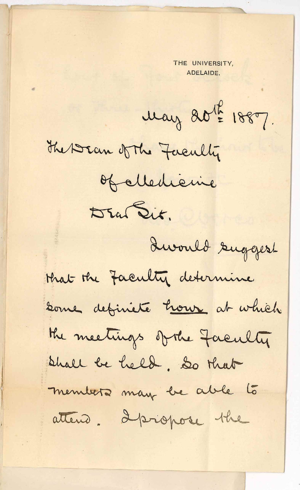 Dr Joseph Cooke Verco - North Adelaide - Hour of Meeting for Medical Faculty