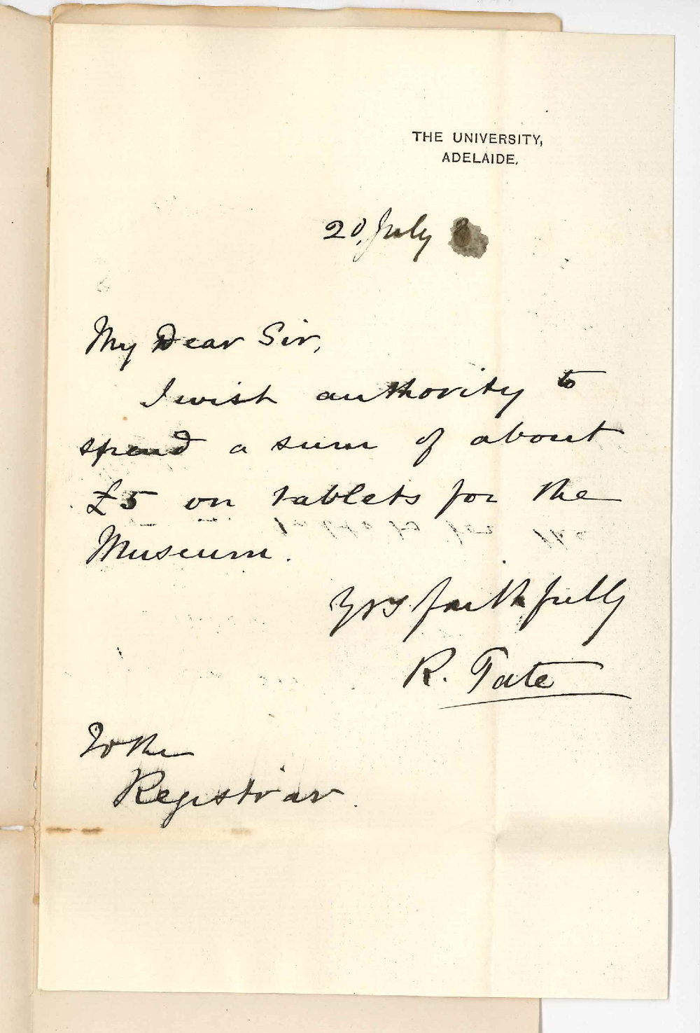 Professor Ralph Tate - The University - Authority to Spend &pound;5 on Tablets for the Museum