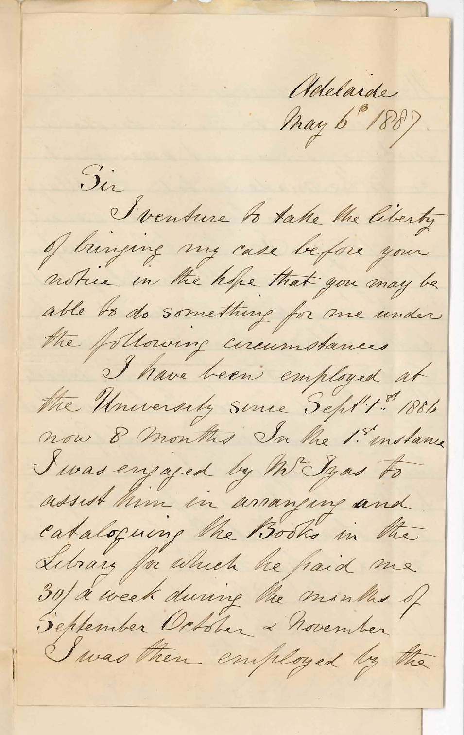 Captain L M J Carey to the Chancellor - Payment for Services in Library for January and February