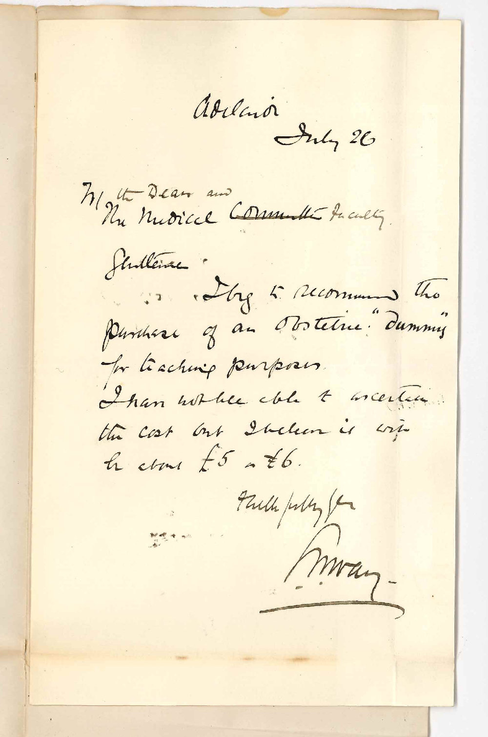 Dr Edward Willis Way - North Terrace - Purchase of Obstetric Dummy