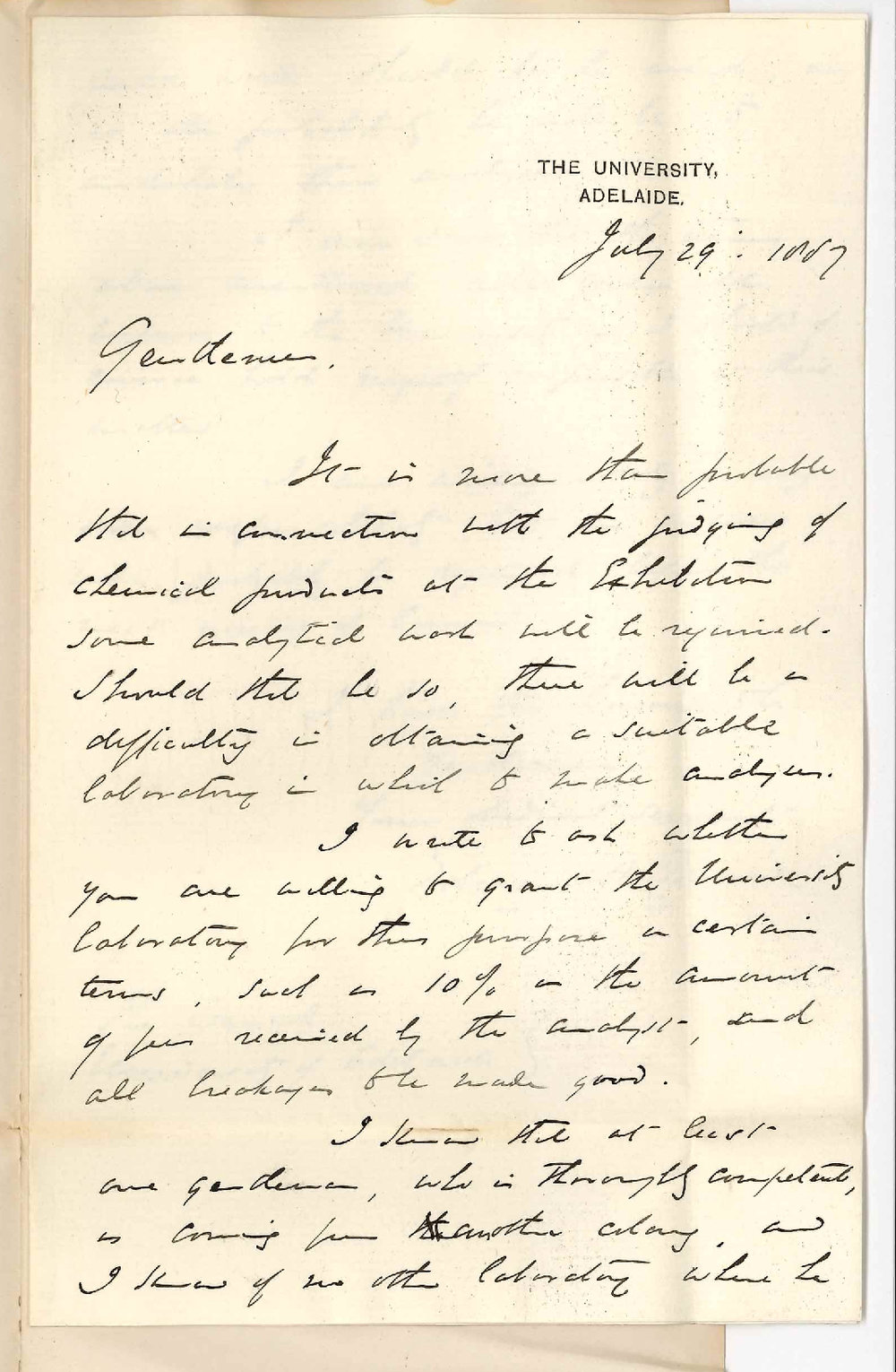 Professor Edward Henry Rennie - The University - Use of Chemical Laboratory for Judging Chemical Exhibits from the Exhibition