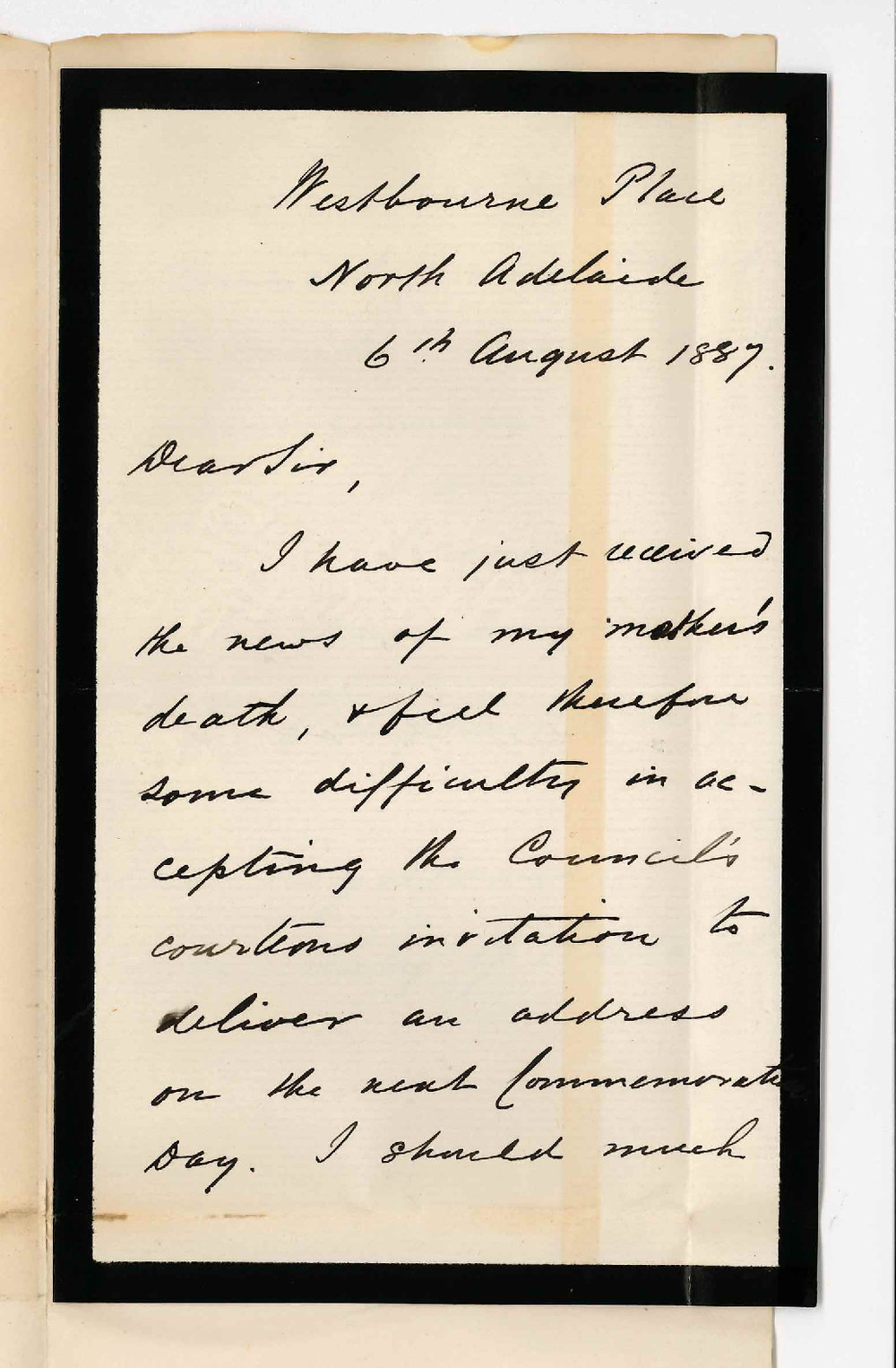 Professor Edward Vaughan Boulger - North Adelaide - Declining to Deliver Oration at Commemoration