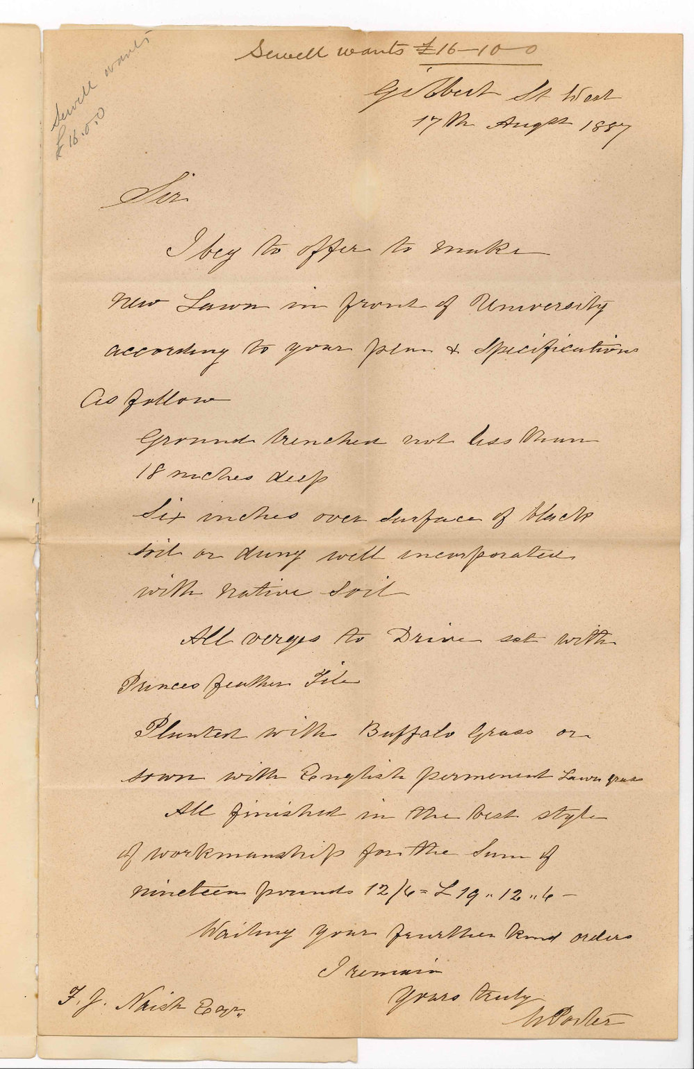 W Porter - Gilbert Street West Adelaide - Construction of Lawn in Front of the University