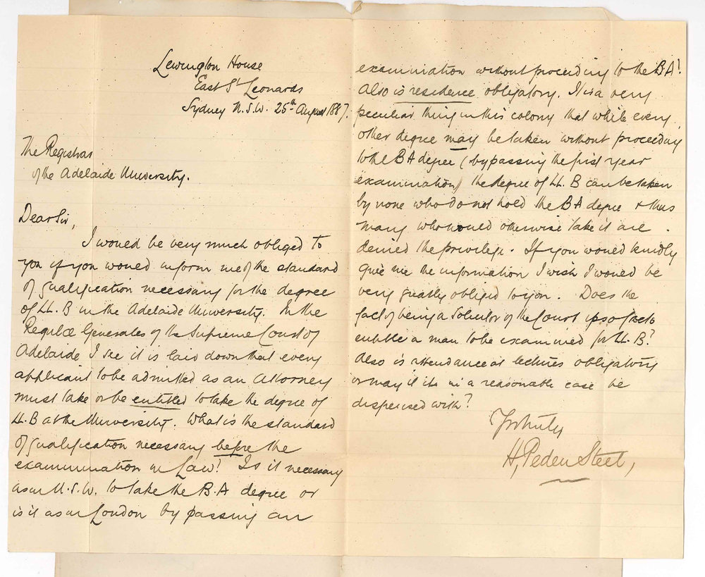 H Peden Steel - Sydney - Information Concerning the LLB Course