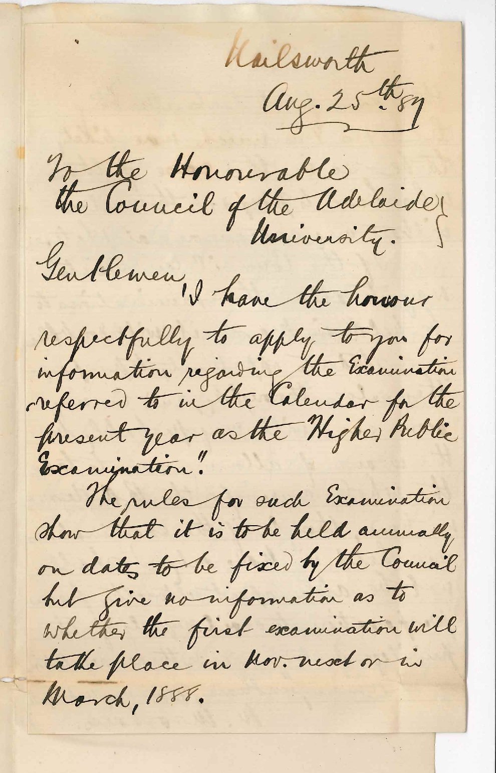 Miles Moorhouse - Nailsworth - Concerning the Regulations of the Higher Public Examinations