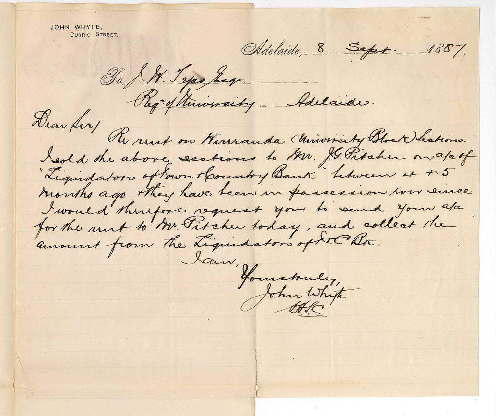 John Whyte - Currie Street Adelaide - Transfer of Lease of Wirreanda Land