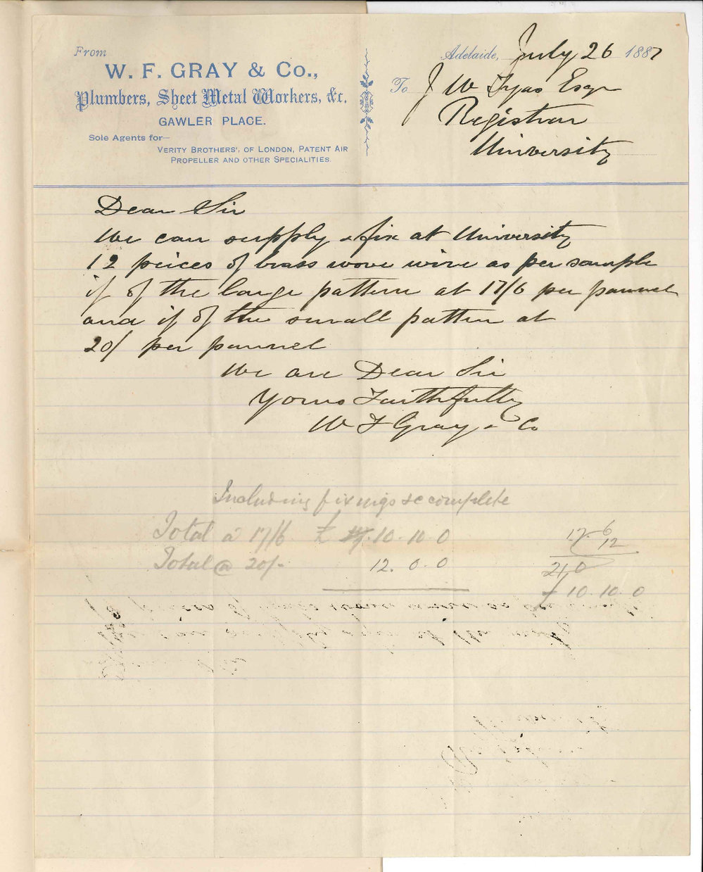 W F Gray and Co - Gawler Place Adelaide - Brass Wire to Protect Swing Doors