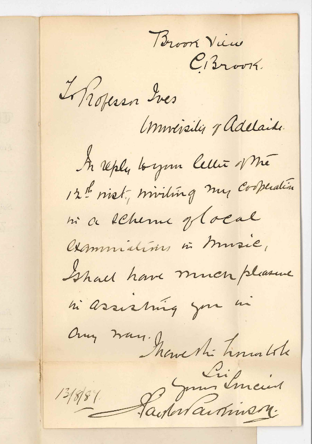 H Parkinson - Crystal Brook - Local Secretary for Examinations in Music