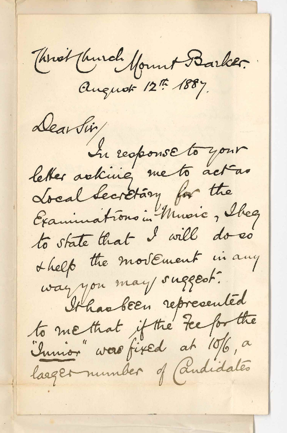 Reverend Frederick William Samwell - Mount Barker - Honorary Secretary for Local Examinations in Music