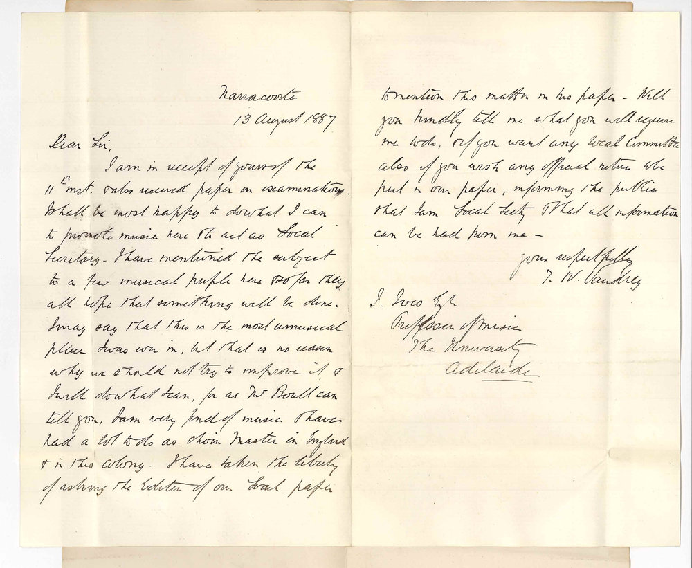 T W Vaudrey - Narracoorte - Local Secretary for Examinations in Music