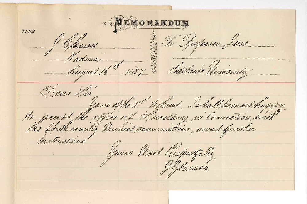 Joseph Glasson - Kadina - Honorary Secretary for Local Examinations in Music