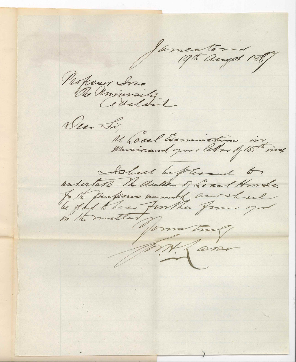 G H Lake - Jamestown - Honorary Secretary - Local Examinations in Music