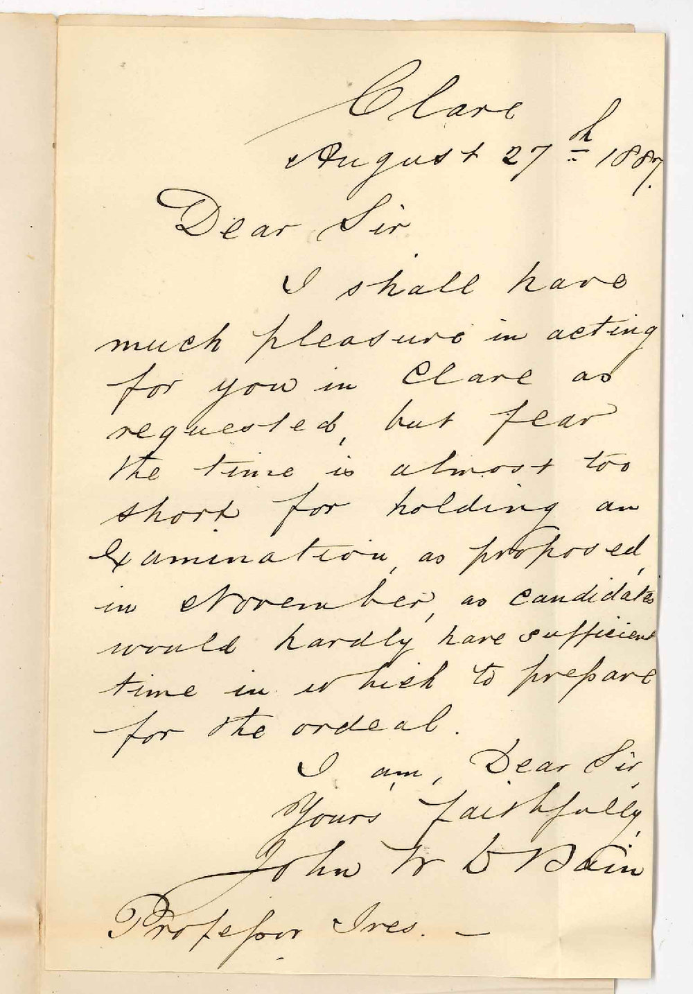 Dr John Bain - Clare - Honorary Secretary local Examinations in Music