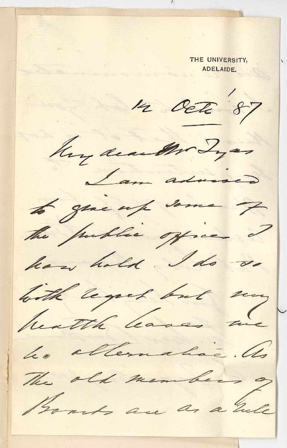 Alexander William Erskine West-Erskine - The University - Resignation on Board of Governors Public Library etc